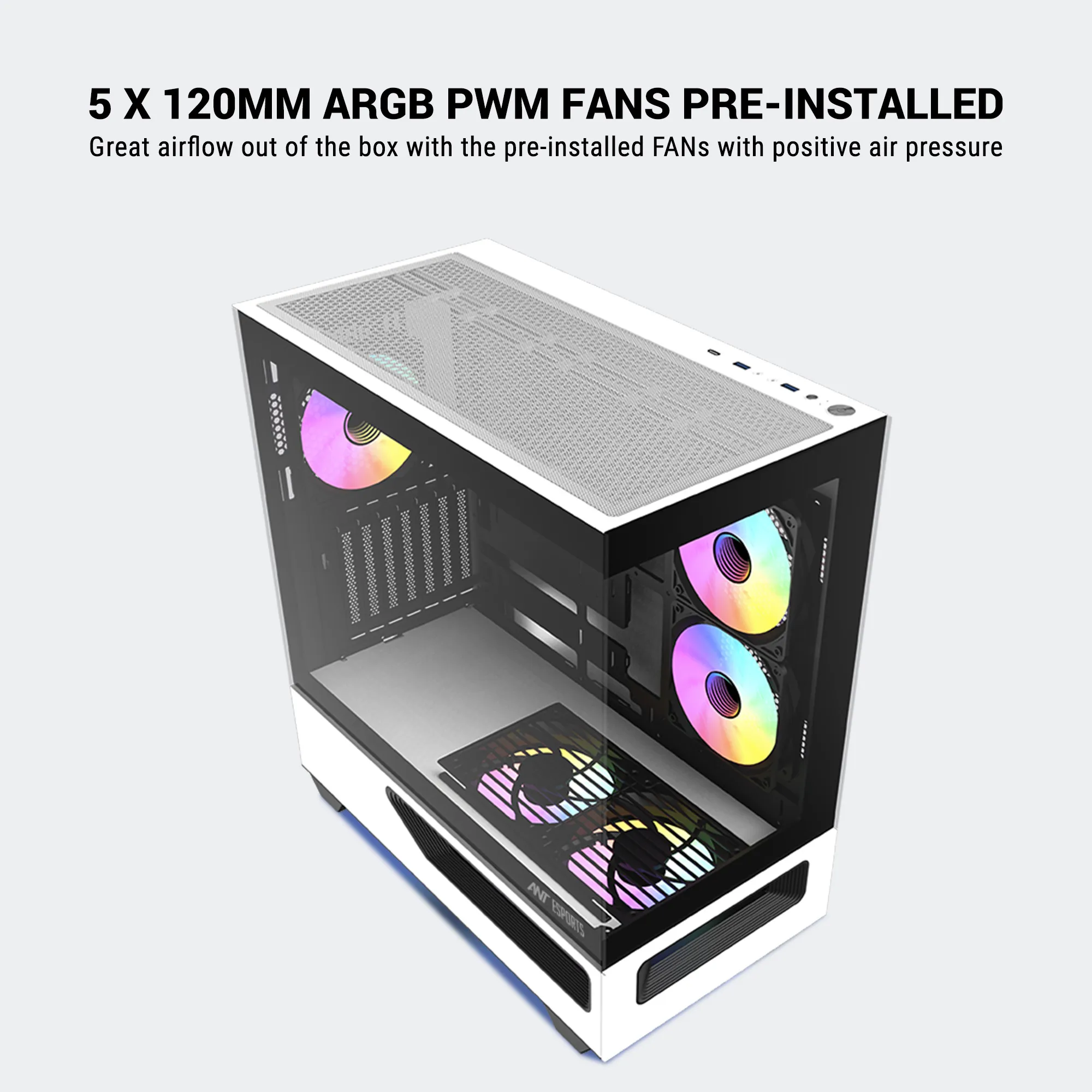 Ant Esports Mid Tower Gaming Cabinet (E-ATX/ATX/M-ATX/M-ITX) Crystal Spectra view 6